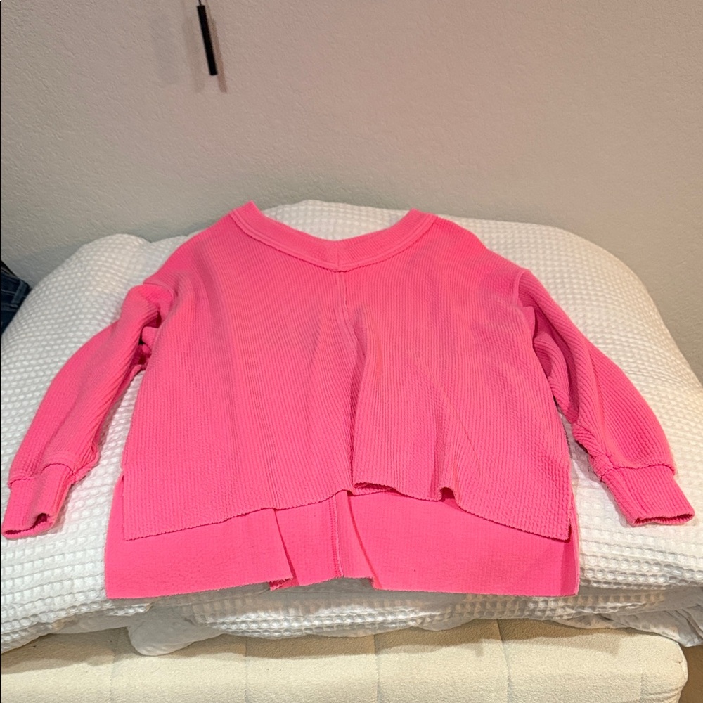 aerie Hot Pink Waffle-Knit Scoop Neck Sweater